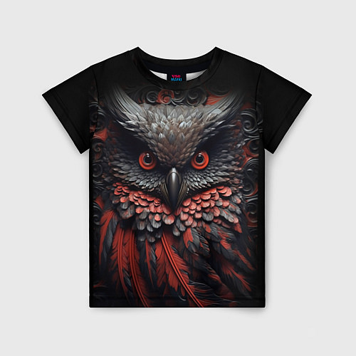 Детская футболка Черная сова с красными крыльями / 3D-принт – фото 1