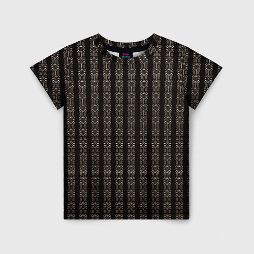 Детская футболка Тёмно-коричневый полосатый с узором / 3D-принт – фото 1
