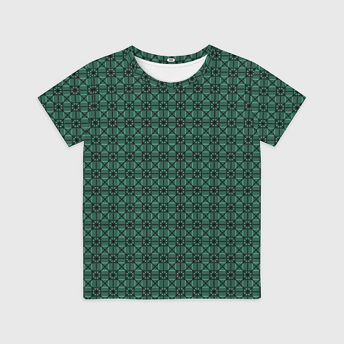 Детская футболка Тёмно-зелёный паттерн квадраты / 3D-принт – фото 1