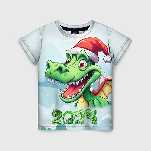 Детская футболка Зеленый счастливый дракон новогодний / 3D-принт – фото 1