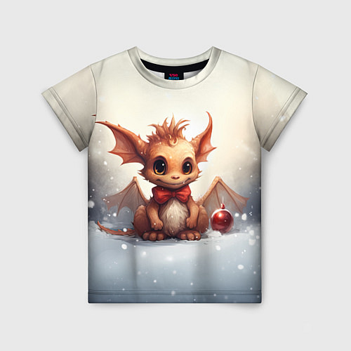 Детская футболка Маленький дракоша на снежном фоне / 3D-принт – фото 1