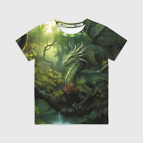 Детская футболка Лесной зеленый дракон символ 2024 года / 3D-принт – фото 1