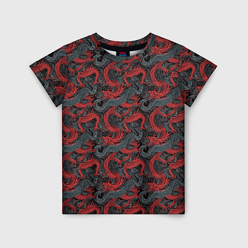 Детская футболка Красные драконы на сером фоне / 3D-принт – фото 1
