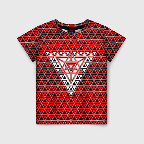 Детская футболка Красные и чёрные треугольники / 3D-принт – фото 1