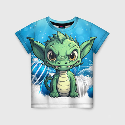 Детская футболка Маленький зеленый забавный дракон / 3D-принт – фото 1