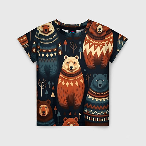 Детская футболка Медведи индейцы / 3D-принт – фото 1