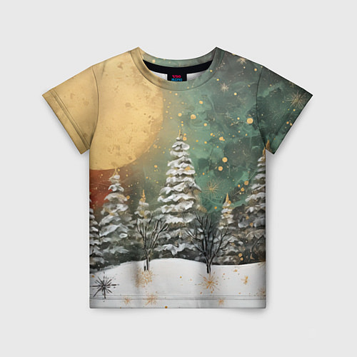 Детская футболка Большая луна и новогодний лес / 3D-принт – фото 1