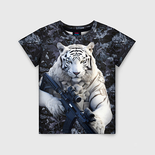 Детская футболка Белый тигр солдат / 3D-принт – фото 1