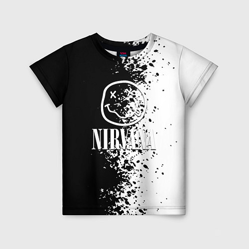 Детская футболка Nirvana чернобелые краски рок / 3D-принт – фото 1