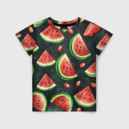 Детская футболка Паттерн красные дольки арбуза / 3D-принт – фото 1