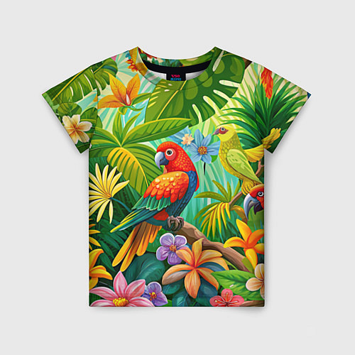 Детская футболка Попугаи - экзотические птицы / 3D-принт – фото 1