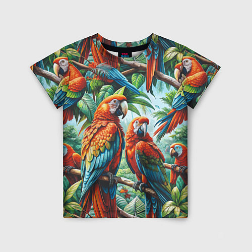 Детская футболка Попугаи Ара - тропики джунгли / 3D-принт – фото 1