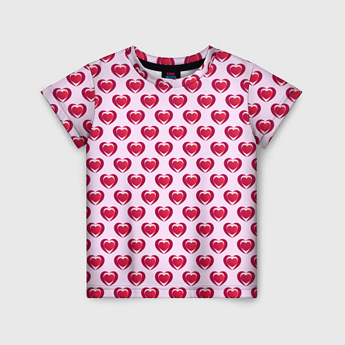 Детская футболка Двойное сердце на розовом фоне / 3D-принт – фото 1