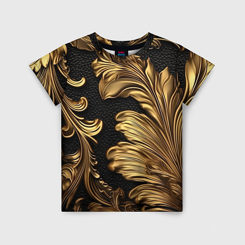 Детская футболка Золотые листья винтажные лепнина / 3D-принт – фото 1