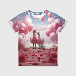 Футболка детская Розовые влюбленные ламы, цвет: 3D-принт