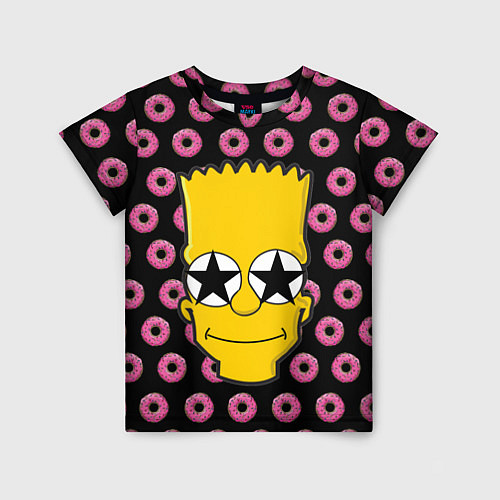 Детская футболка Барт Симпсон на фоне пончиков / 3D-принт – фото 1