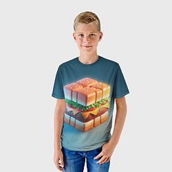 Футболка детская Абстрактный гамбургер в форме куба, цвет: 3D-принт — фото 2