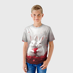 Футболка детская Белые кролики с сердцем, цвет: 3D-принт — фото 2