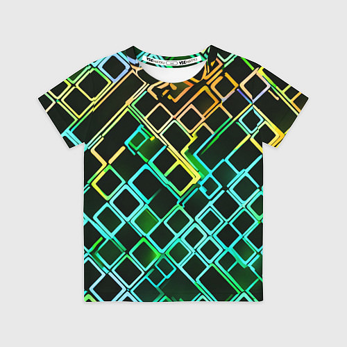 Детская футболка Жёлто-синие квадраты на чёрном фоне / 3D-принт – фото 1