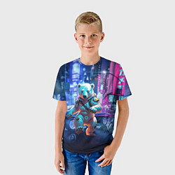 Футболка детская Белый медведь в мегаполисе - киберпанк, цвет: 3D-принт — фото 2
