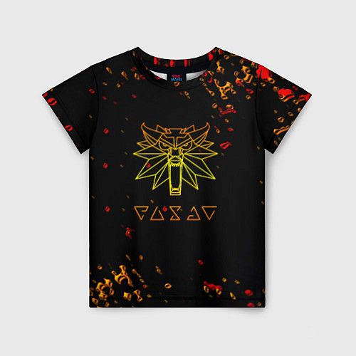 Детская футболка Ведьмак огненное лого краски / 3D-принт – фото 1
