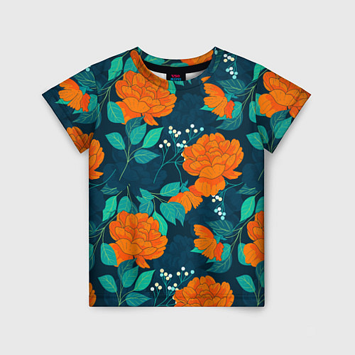 Детская футболка Паттерн с оранжевыми цветами / 3D-принт – фото 1
