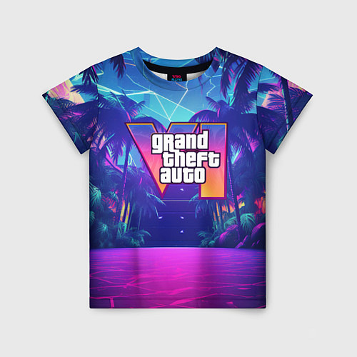Детская футболка Gta 6 логотип в стиле ночного vice city / 3D-принт – фото 1