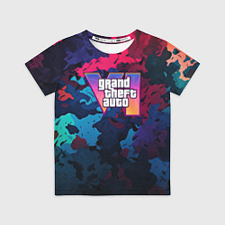 Футболка детская GTA 6 logo яркий неоновый камуфляжный стиль, цвет: 3D-принт