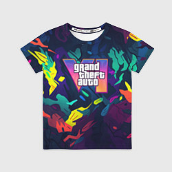 Футболка детская GTA 6 logo яркий неоновый камуфляжный стиль, цвет: 3D-принт