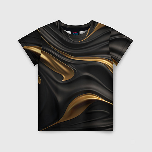 Детская футболка Золотистые волны на черной материи / 3D-принт – фото 1