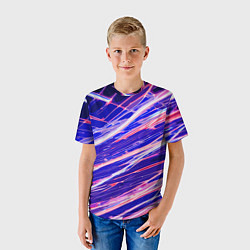 Футболка детская Белые и красные линии на синем фоне, цвет: 3D-принт — фото 2