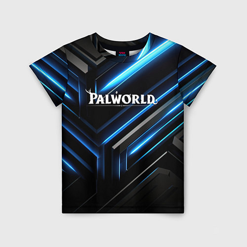 Детская футболка Palworld logo black blue neon abstract / 3D-принт – фото 1