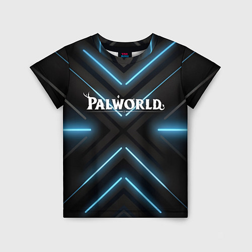 Детская футболка Palworld logo на фоне синего неона / 3D-принт – фото 1