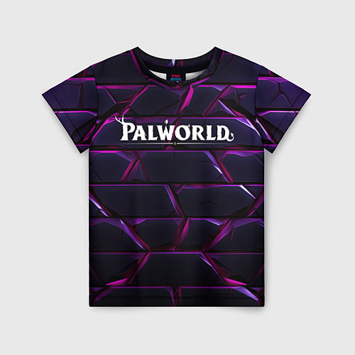 Детская футболка Palworld логотип фиолетовые яркие плиты / 3D-принт – фото 1