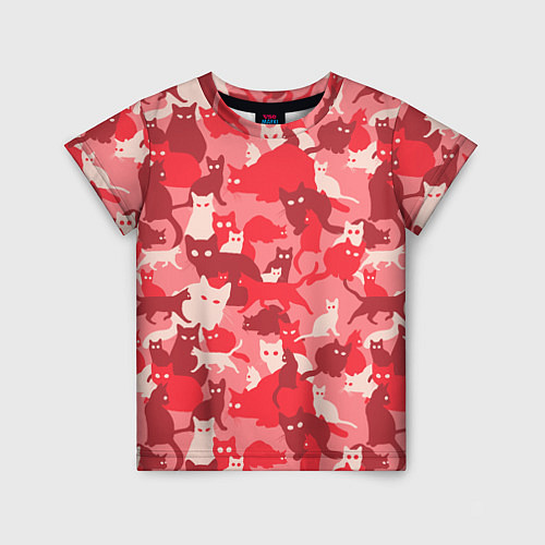 Детская футболка Розовый кошачий комуфляж / 3D-принт – фото 1
