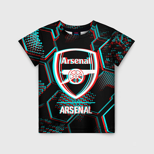 Детская футболка Arsenal FC в стиле glitch на темном фоне / 3D-принт – фото 1