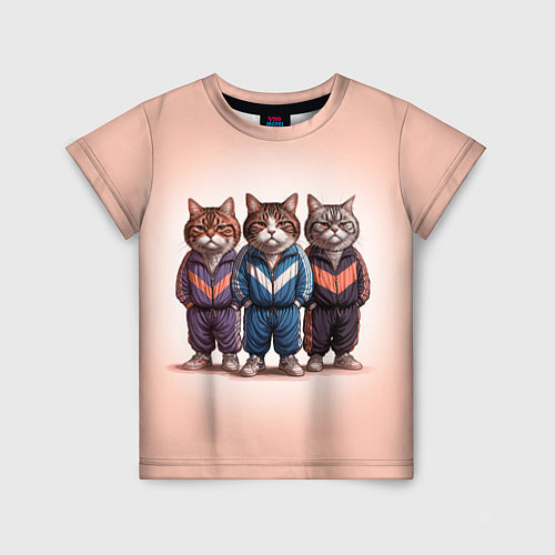 Детская футболка Три полосатых кота в спортивных костюмах пацана / 3D-принт – фото 1