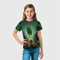 Футболка детская Minecraft зеленая летящая голова, цвет: 3D-принт — фото 2