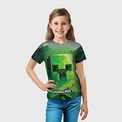 Футболка детская Minecraft зеленый персонаж в мире пикселей, цвет: 3D-принт — фото 2