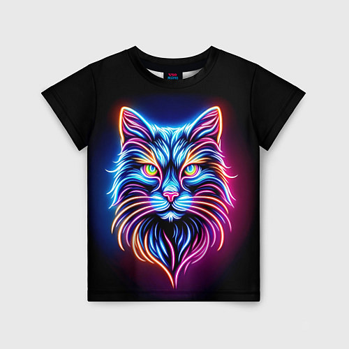 Детская футболка Суровый неоновый кот / 3D-принт – фото 1