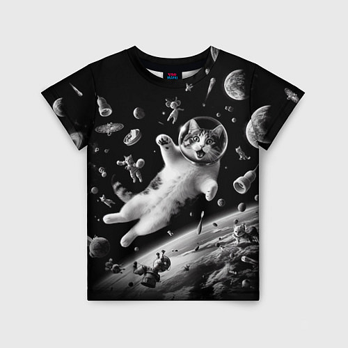 Детская футболка Офигевший котейка в безвоздушном пространстве / 3D-принт – фото 1