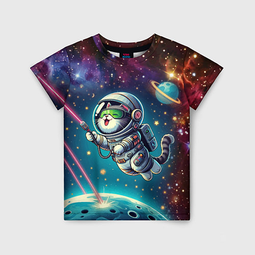 Детская футболка Котик в космосе с лазерным пистолетом / 3D-принт – фото 1