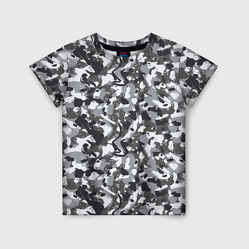 Детская футболка Пиксельный камуфляж серого цвета / 3D-принт – фото 1