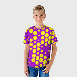 Футболка детская Желтые соты на фиолетовом фоне, цвет: 3D-принт — фото 2