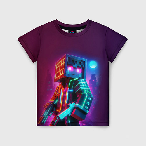Детская футболка Cyberpunk and Minecraft - collaboration ai art / 3D-принт – фото 1