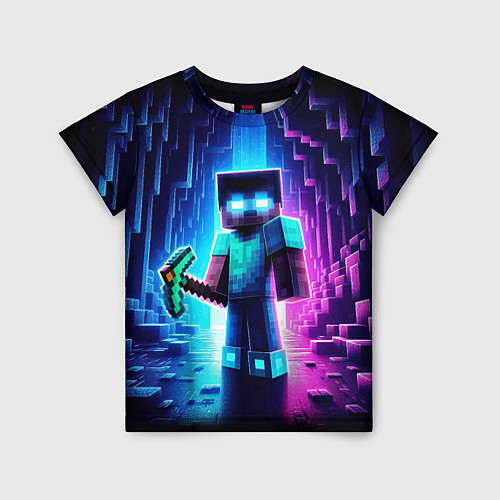 Детская футболка Minecraft - neon character ai art / 3D-принт – фото 1