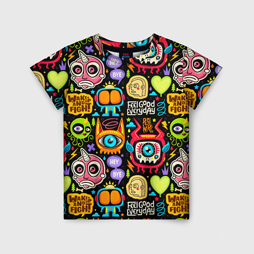 Детская футболка Feel good every day motivation monsters pattern / 3D-принт – фото 1