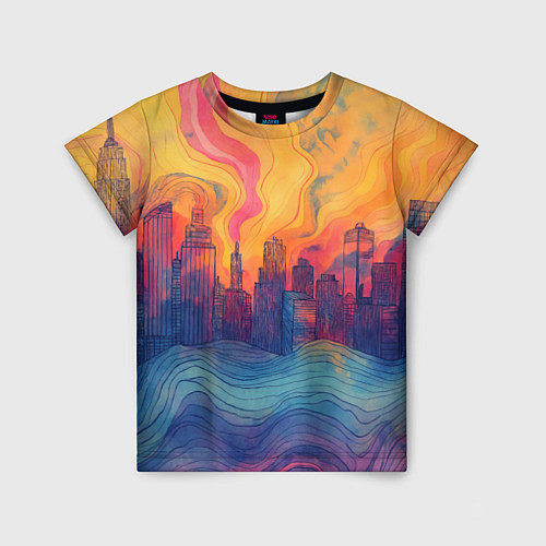 Детская футболка Абстрактный город в волнах красок / 3D-принт – фото 1