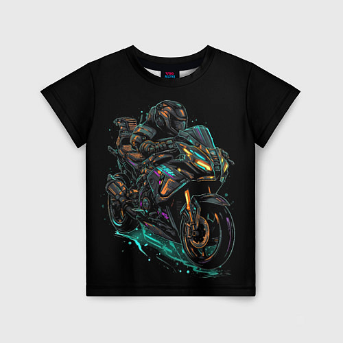 Детская футболка Темный мотоцикл на черном фоне / 3D-принт – фото 1
