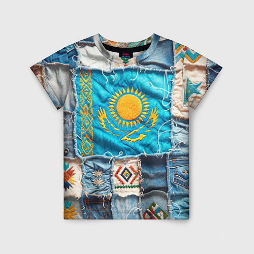Детская футболка Пэчворк джинсы в Казахстане / 3D-принт – фото 1